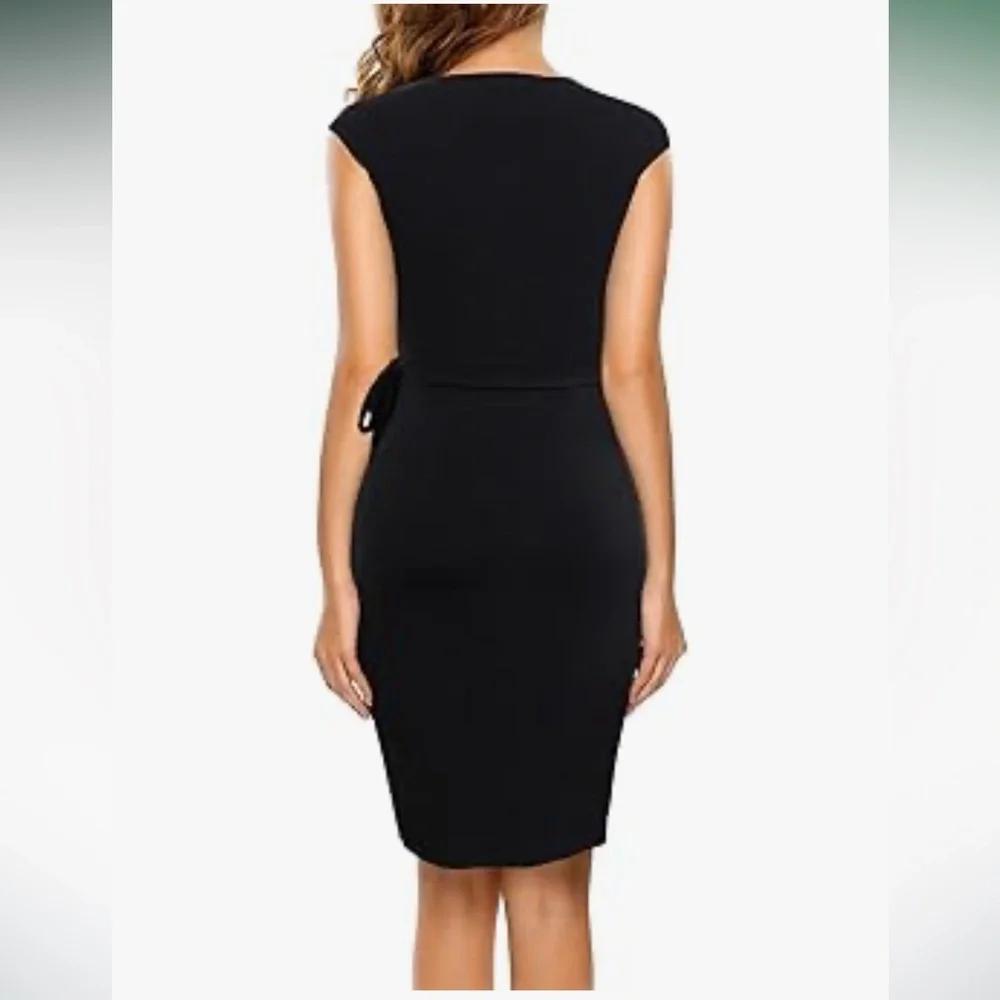 Elegant Black Wrap Midi Dress - Picture 2 of 7